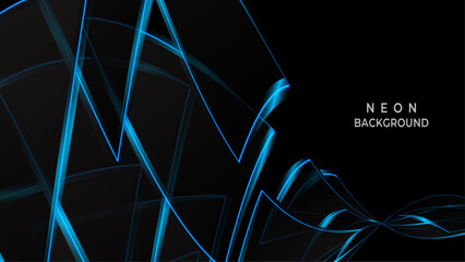 Abstract elegant polygonal neon blue background and black abstract , dark and colorful.