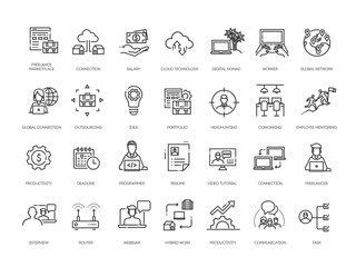 Office and coworking line icons collection