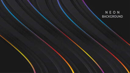 Rainbow list on stripe black background. Connected lines asbtract sahpe. Minimalism chaotic illustration background.
