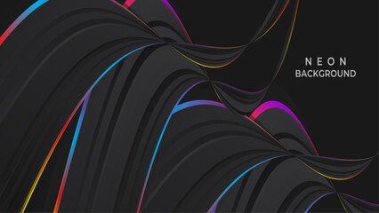 Rainbow list on stripe black background. Connected lines asbtract sahpe. Minimalism chaotic illustration background.