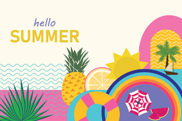 Colorful Geometric Summer Background. Template background for brochure, poster or flyer. Summer time fun concept design