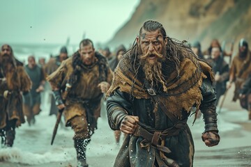 The warriors of the Mad Vikings are in motion. Generative Ai.