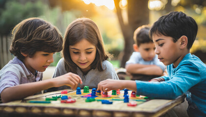 A group of children are passionate about a board game