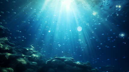 Fototapeta na wymiar Underwater background deep blue sea and beautiful underwater, Ai generated image