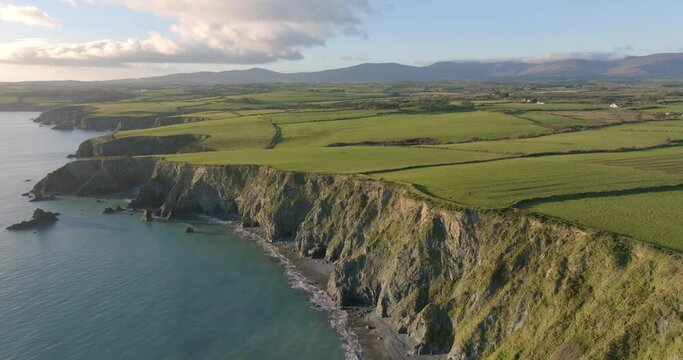 Drone vista of waterford Ireland from The Copper Coast to The Comeragh Mountain Range natures beauty