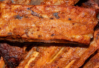a close-up of ribs cooked in the oven