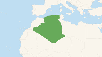 Green Algeria Territory On White and Blue World Map