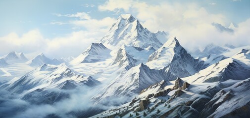 alpine mountains in oil paints, image made with generative ai technology. - obrazy, fototapety, plakaty