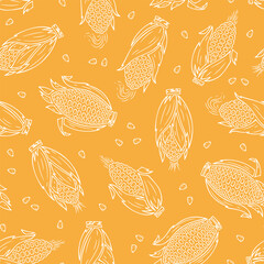 Outline Corn Cobs Seamless Pattern. Maize. Vector Vegetable Background.