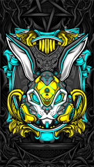Obraz premium robotic cyberpunk rabbit mask illustration for t shirt design