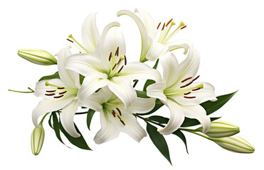 Fototapeta premium Elegant blooming lilies with buds, cut out