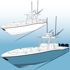 Fishing boat front view Line-art and Vector-art