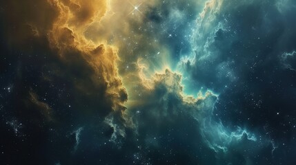 Fototapeta premium The shine of stars and foggy patterns are an illustration of the cosmic expanse. Multi-colored nebulae and galaxies of the universe with different stars and planets. Astronomical abstract background.