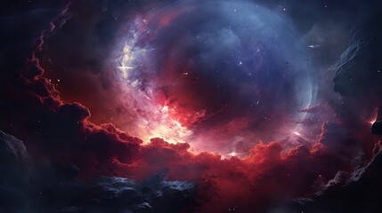 Obraz premium The shine of stars and foggy patterns are an illustration of the cosmic expanse. Multi-colored nebulae and galaxies of the universe with different stars and planets. Astronomical abstract background.