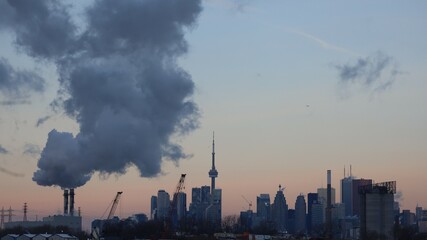 Image of downtown Toronto in the early morning hours before sunrise on a cold winter day, as seen