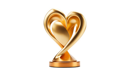 Golden heart trophy. Golden trophy in heart shape cutout