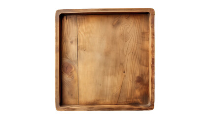 Wooden tray cutout. Square wooden tray on transparent background