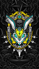 robotic cyberpunk rabbit mask illustration for t shirt design