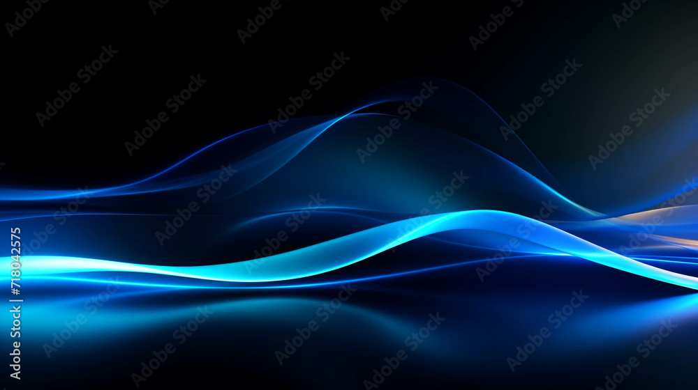 Wall mural blue wave energy flow abstract design with light lines and fractal motion.