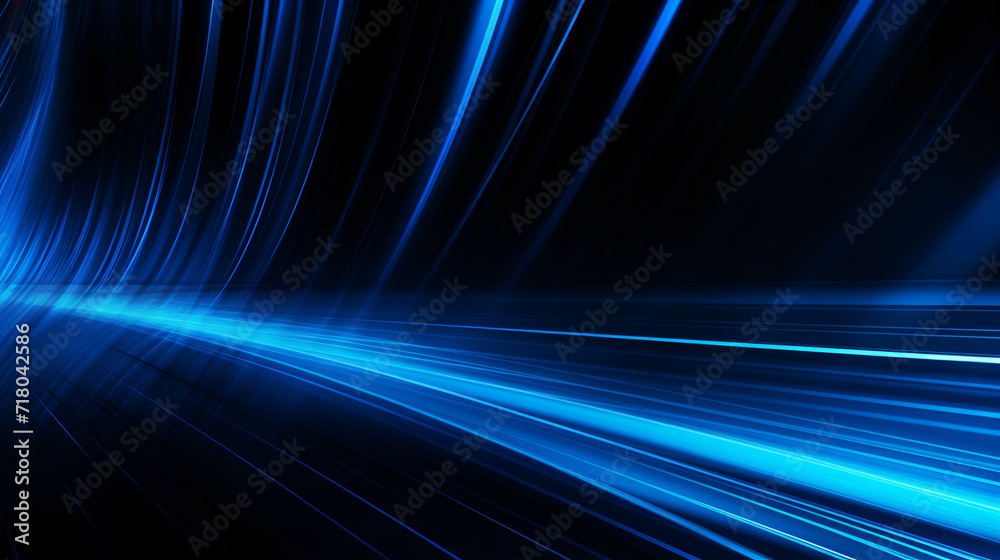 Wall mural blue wave energy flow abstract design with light lines and fractal motion.