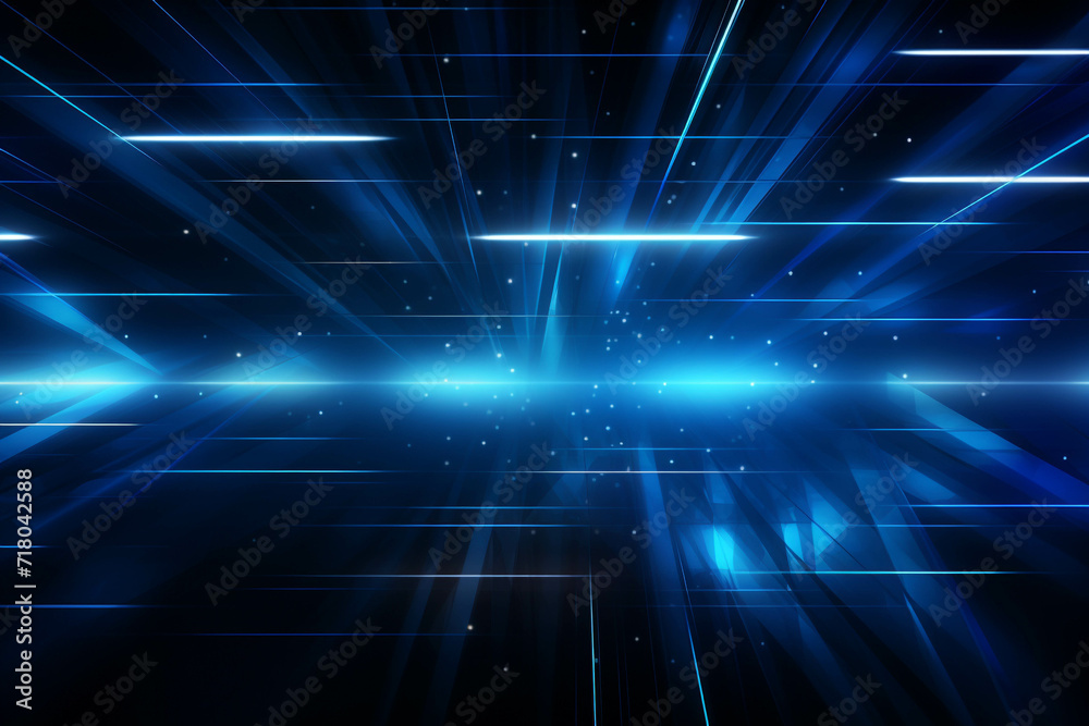 Poster blue wave energy flow abstract design with light lines and fractal motion.