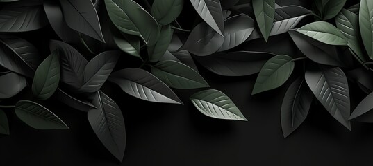 Dark tropical leaf texture background with flat lay and copy space for creative design projects.