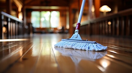 Parquet floor cleaning with mop and cleanser foamhousehold cleaning tools for maintenance.