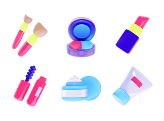 A set of 3D icons on the theme of cosmetics, makeup, and beauty.