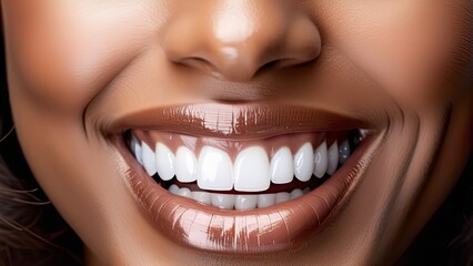 Fototapeta premium Beautiful african american woman face close up teeth smile happy positive
