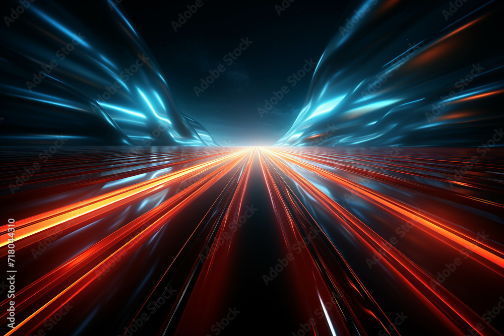 Wall mural red wave energy flow abstract design with light lines and fractal motion.