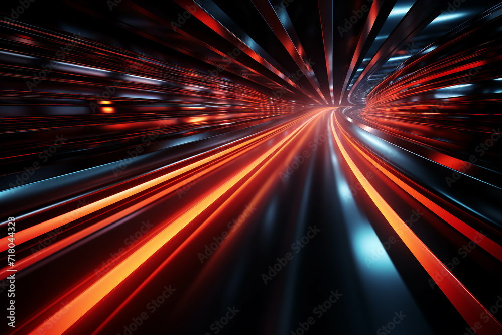 Wall mural red wave energy flow abstract design with light lines and fractal motion.