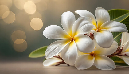 Fototapeta na wymiar Piękne, egzotyczne białe kwiaty - Plumeria. Generative AI
