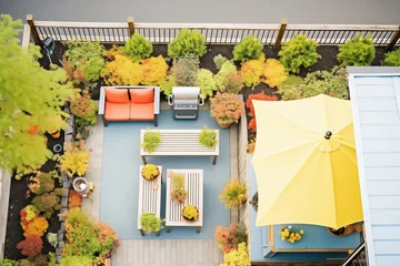 Foto op Plexiglas overhead view of a landscaped rooftop garden © Natalia