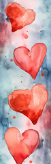 Watercolor hearts on a bright background. Valentine's day.