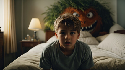 Obraz premium boy with the monster in his room