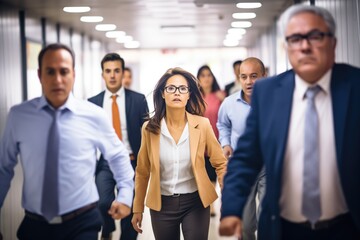 Obraz premium businesspeople rushing in subway corridor