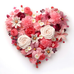 heart of roses. valentines flowers. white background