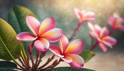 Piękne, egzotyczne kwiaty - Plumeria. Generative AI