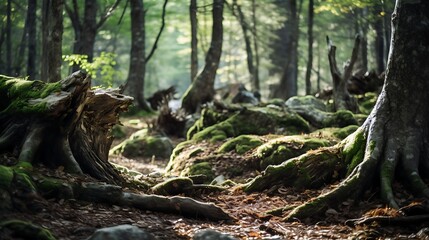 Trees growing on fallen trees, focus on growing trees