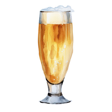 AI-Generated Watercolor Beer Glass Clip Art Illustration. Isolated elements on a white background.