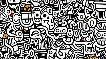 Fototapeta premium Funny doodle seamless pattern, artistic background