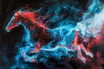 An abstract masterpiece, capturing the wild spirit of a fiery horse through bold brushstrokes and vivid colors