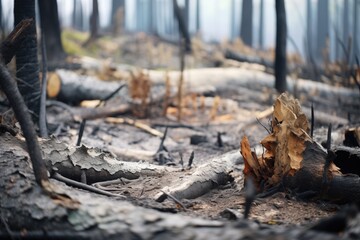 Obraz premium scorched earth and ash in freshly burnt forest
