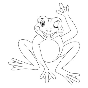 Frog. Cartoon animal on a white background. Contour drawing.