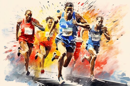 Group of sprinters in action. Generation AI