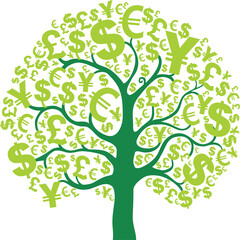 Green money tree isolated on White background. symbol of successful business. Vector Illustration