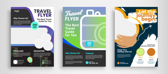 Modern travel flyer or poster design template bundle. Editable tour poster template. - obrazy, fototapety, plakaty