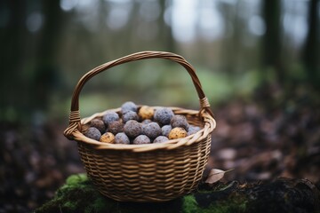 Fototapeta na wymiar basket full of truffles in a forest setting