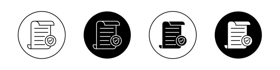 Security policy icon set. insurance claim procedure rule in a black filled and outlined style. privacey protection document sign. - obrazy, fototapety, plakaty