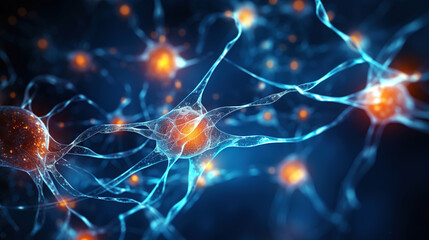 Visualization of neurons in the human brain. Overview of brain cells. Generative AI